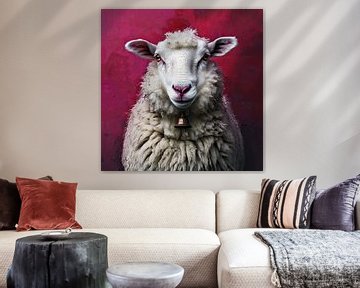 Schaap met bel, dierenportret van Vlindertuin-Art