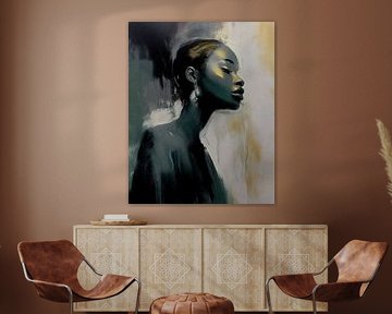 Modern portret van een donkere vrouw van Studio Pieternel
