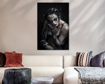 Griezelige elegantie van een vrouwelijke horror harlekijn van Luc de Zeeuw