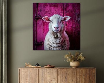 Schaap met bel, dierenportret van Vlindertuin-Art