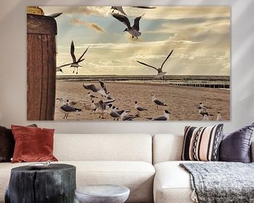 Strandstoel op het strand van de Baltische Zee. Kustvakantie aan zee van Martin Köbsch