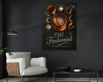 Old Fashioned Cocktail Poster - Whiskey, Sinaasappel, IJs van Lootprint