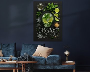 Mojito Cocktail Poster - Rum, limoen en munt van Lootprint