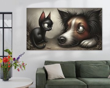 chien - chat - dessin animé sur Gelissen Artworks