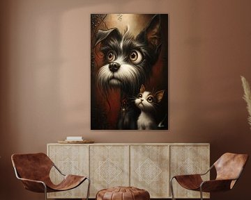 chien - chat - dessin animé sur Gelissen Artworks