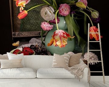 Still life with tulips and ranunculus by Willy Sengers
