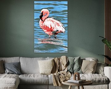 a flamingo in the lagoon mixed media by Werner Lehmann