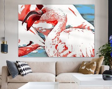 a flamingo in the lagoon mixed media by Werner Lehmann