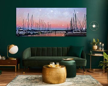 petit port avec voiliers mixed media