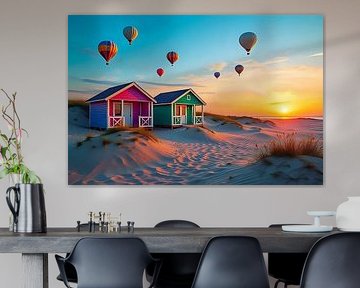 Eindeloos strand met uitzicht op ballonnen