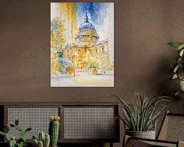 Herfstlicht bij de Koepel – Stadszicht in Aquarel van Retrotimes