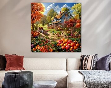Landhuis Herfstoogst Mensen Pompoenen Bomen Appels