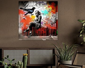Jonge vrouw graffiti muur vogel schilderij stedelijke modern van gm_designs