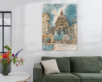 Koepel in Patina – Architectuur in Aquareltextuur van Retrotimes