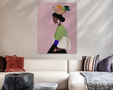 Portret van een Afrikaanse vrouw in pastelkleuren van Carla Van Iersel