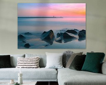 Scheveningen Lighthouses during Sunset by Caroline Guerain