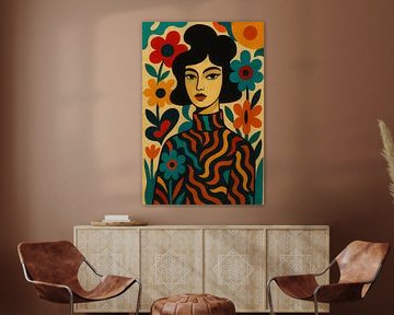 Retro Vibe: Poppy Portret met Bloemen van But First Framing