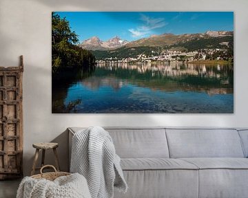 St. Moritz Lake, picturesque town and peaks of Albula Alps in the distance by Steven Van Aerschot