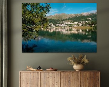 St. Moritz Lake, picturesque town and peaks of Albula Alps in the distance by Steven Van Aerschot