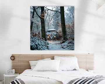 VW Bulli TI verlaten bos winter sneeuw koplampen eenzaam van gm_designs