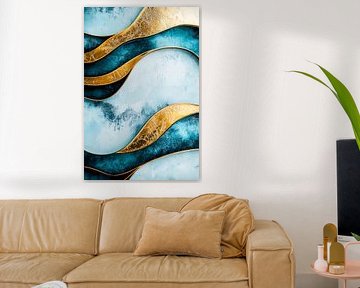 Vagues abstraites bleu et or sur Art & Soul Creations