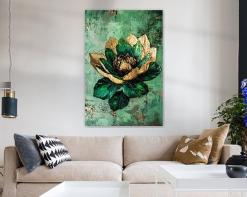 Gouden abstracte bloem schilderij van Imperial Art House