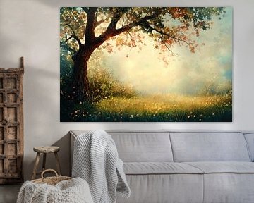 Boom kleuren | Zonnig landschap met bloemen van Kunst Kriebels