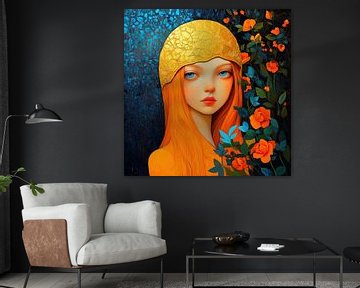 Blumen Frau | Orange Blumen Portrait