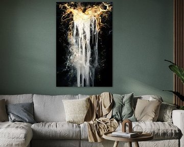 Abstrakter Wasserfall mit goldenen Akzenten von Art & Soul Creations