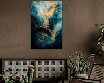 Abstraktes Kunstwerk mit Blau und Gold von Imperial Art House