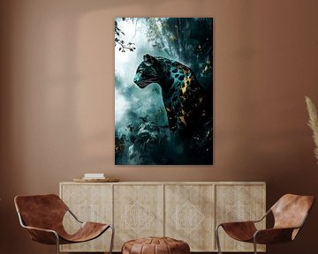 Abstract panther in golden jungle by Imperial Art House