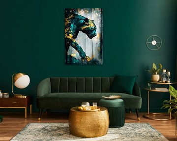Abstracte panter in teal en goud van Imperial Art House