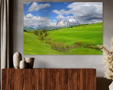 Alpe di Siusi panorama in de Dolomieten tijdens de lente