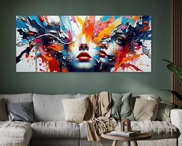 Het gezicht van een vrouw in fragmenten - een beeld van een gespleten identiteit tussen schoonheid en vernietiging van AidasignArt