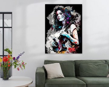 Vrouw viool graffiti kleurspatten artistiek expressief van gm_designs