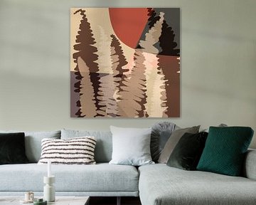 Varenbladeren monotypes in bruin, terra, roze. van Dina Dankers