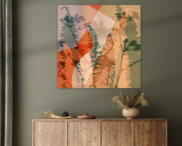 Wilde bloemen en varenbladeren in warme kleuren. van Dina Dankers