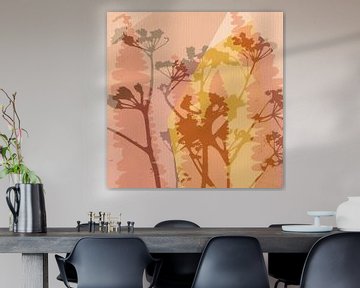 Bloemen monotype met abstracte vormen van Dina Dankers