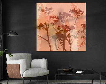 Bloemen monotype met abstracte vormen van Dina Dankers
