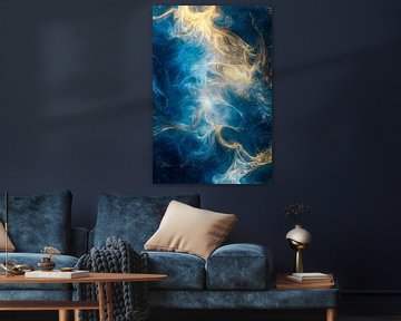 Blauw-gouden abstract kunstwerk van Art & Soul Creations