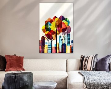 Colourful abstract trees and city by Imperial Art House