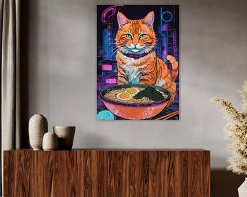 Orange Cat Eating Ramen Noodle by MIROKKU