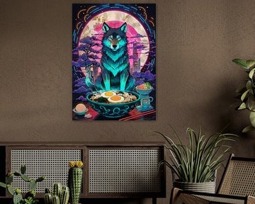 A Wolf Eating Ramen Noodle by MIROKKU
