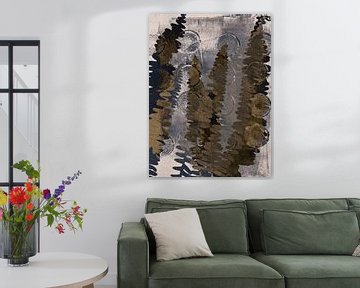 Rustige neutrale kunst met varens en bladeren van Dina Dankers