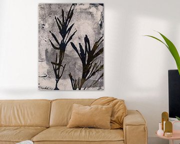 Botanische Wabi-Sabi kunst met bladprints in neutrale aardetinten van Dina Dankers