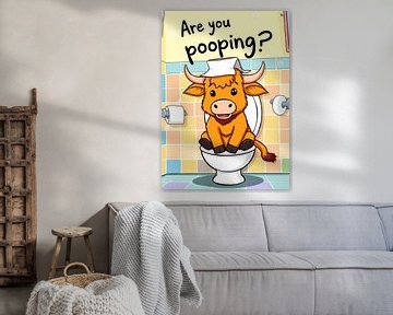 Schattige Hooglandse Koe Grappige Meme "Ben Je Aan het Poepen" van MIROKKU