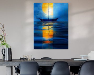 Zeilboot bij maanlicht abstract-mf02c van Rautenberg Digital Art Maritim