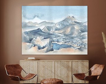 Coastal town surrounded by mountains by Adriana Mueller
