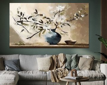 stilleven wabi sabi japandi stijl vaas met bloesem takken. van J.a Dijkstra