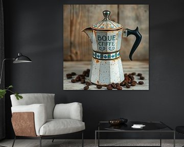 een oude roestige belgie koffiepot met bouecfiffe koffiebonen. van J.a Dijkstra